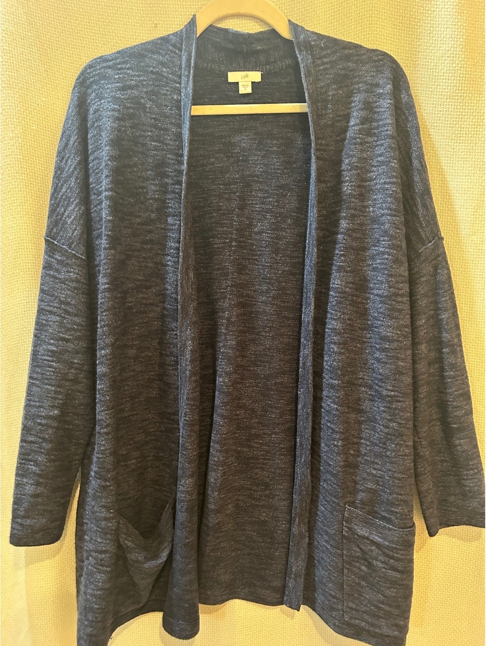 J. Jill Medium Navy Blue Open Front Cardigan Sweater with Pockets, Cotton Blend